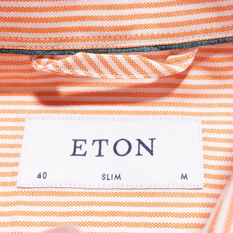 Eton Slim Dress Shirt Men's Medium 40 (15 3/4) Orange Striped Button-Down Fulham