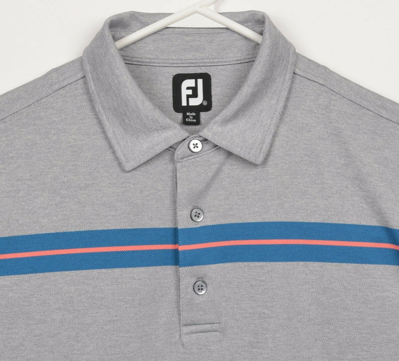 FootJoy Men's XL Gray Blue Striped Wicking FJ Golf Performance Polo Shirt