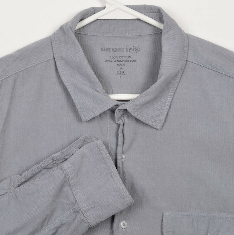 Save Khaki United S.K.U. Men's Large Corduroy Gray USA Made Button-Front Shirt