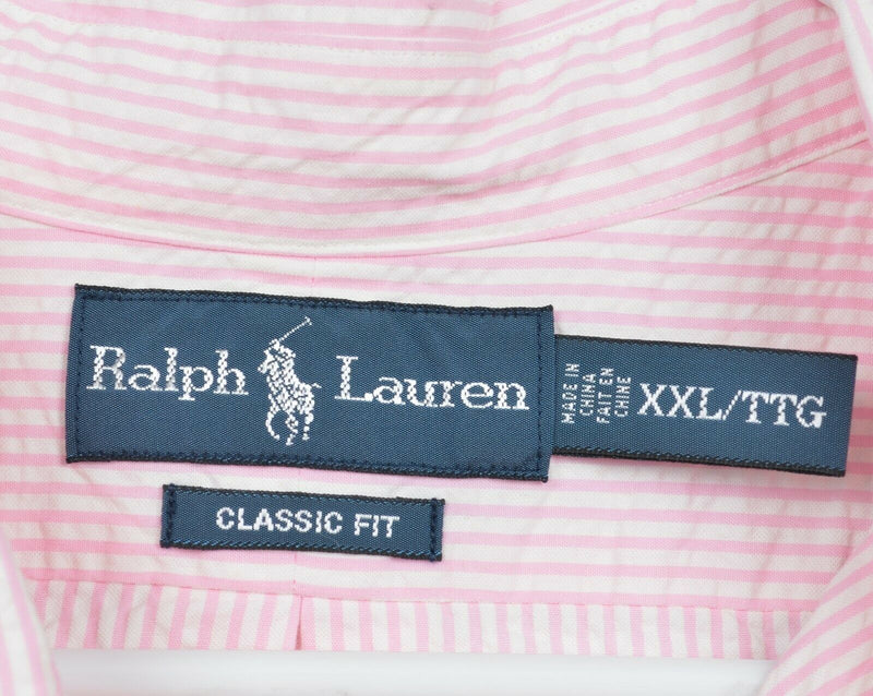 Polo Ralph Lauren Men's Sz 2XL Classic Fit Seersucker Pink Striped Shirt