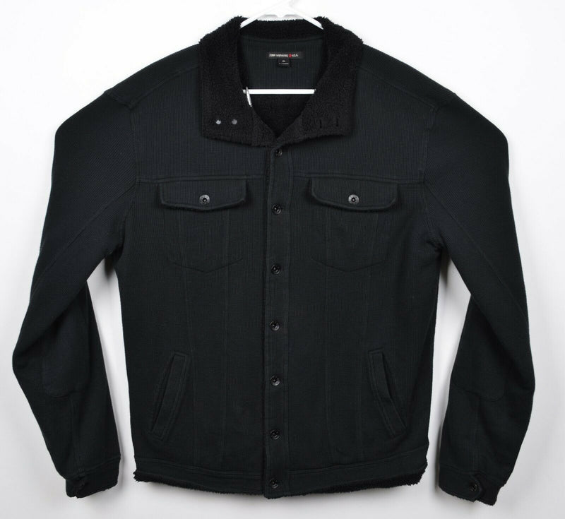 John Varvatos USA Men's XL Sherpa Lined Black Waffle Knit Button-Front Shirt