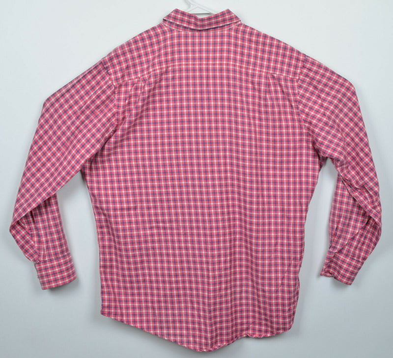 Southern Tide Men's Large Pink Blue Plaid Check Logo Preppy Button-Down Shirt