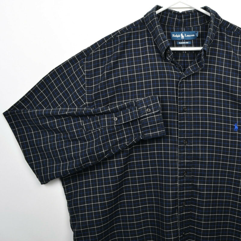 Polo Ralph Lauren Men's XLT (XL Tall) Classic Fit Black Tattersall Plaid Shirt