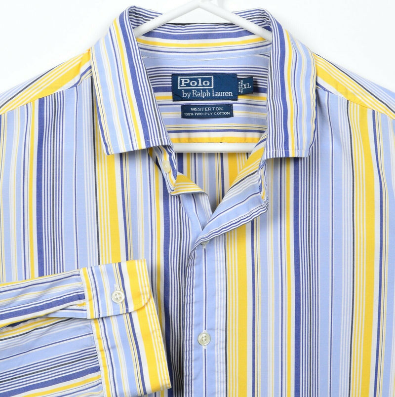 Polo Ralph Lauren Men's XL Westerton Yellow Blue Striped Button-Front Shirt