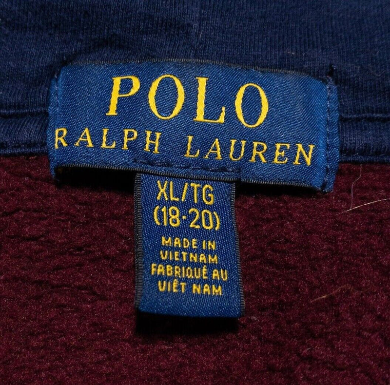 Polo Bear Ralph Lauren Hoodie Boys XL Football Study Student Maroon Red Pullover