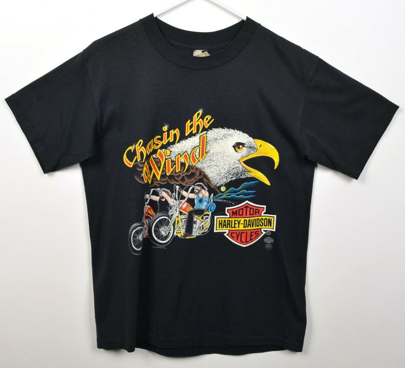 Vintage 80s Harley-Davidson Men's Large Chasin the Wind 3D Eagle Graphic T-Shirt