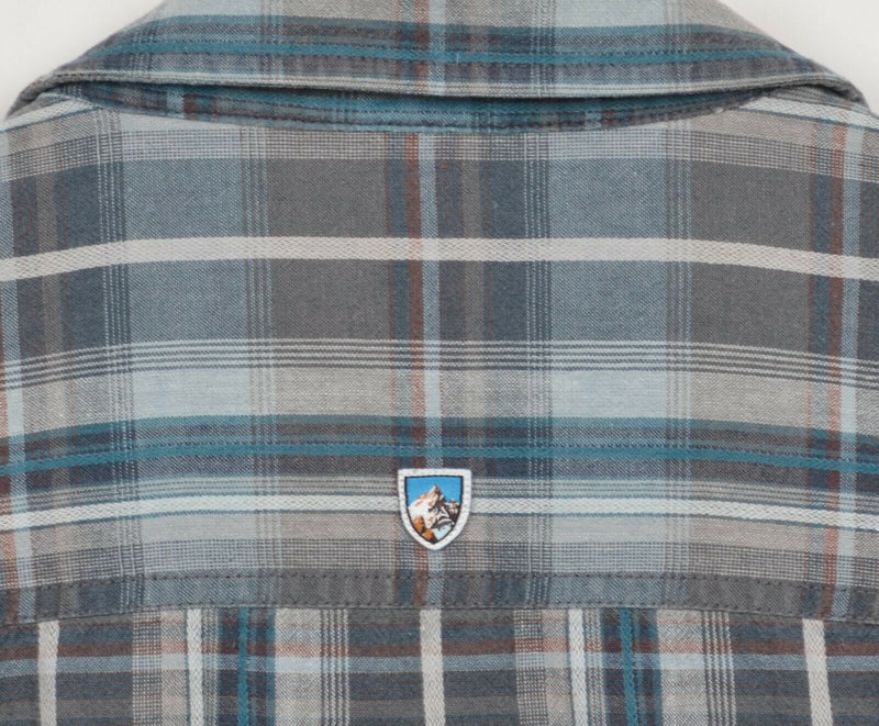 Kuhl Men's XL Tapered Fit Linen Cotton Blend Gray Blue Hiking Button-Front Shirt