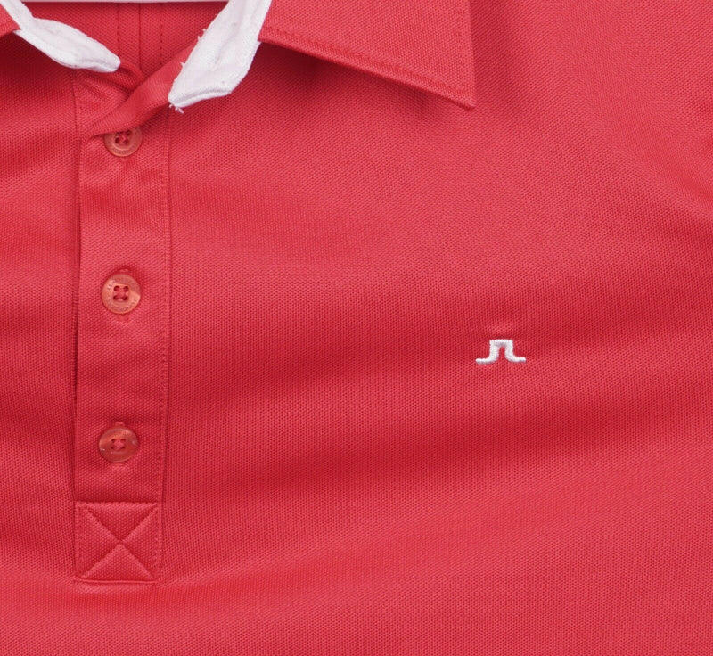 J. Lindeberg Men's Sz Large Fieldsensor Solid Red Logo Golf Polo Shirt