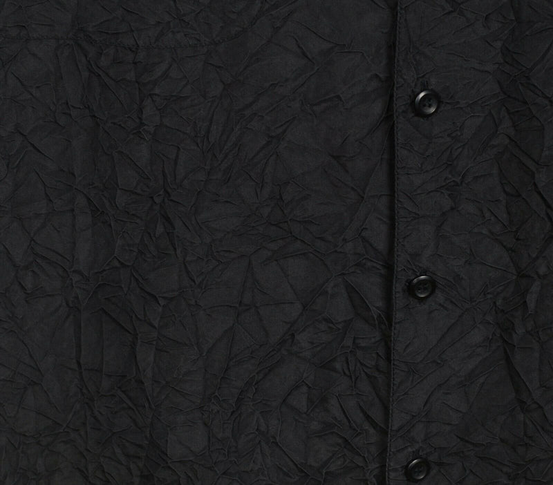 Genelli Men's XL 100% Silk Solid Black Crinkle Pattern Button-Front Shirt