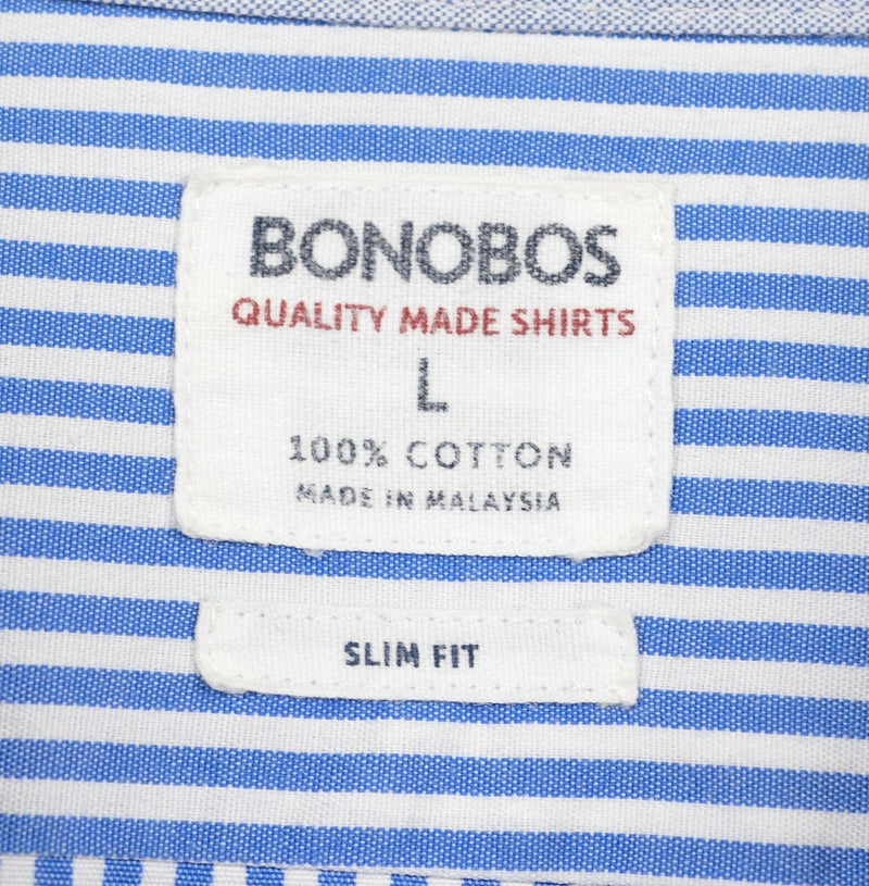 Bonobos Men's Sz Large Slim Blue White Pinstripe Long Sleeve Shirt