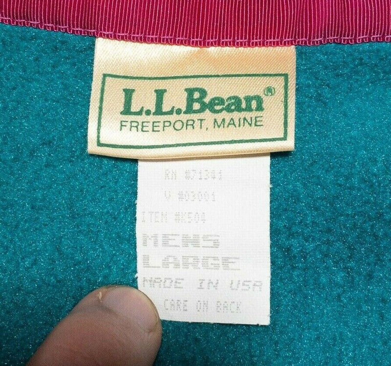 L.L. Bean Vintage 90s Fleece Vest Full Zip Teal Blue Script Logo USA Men's Large