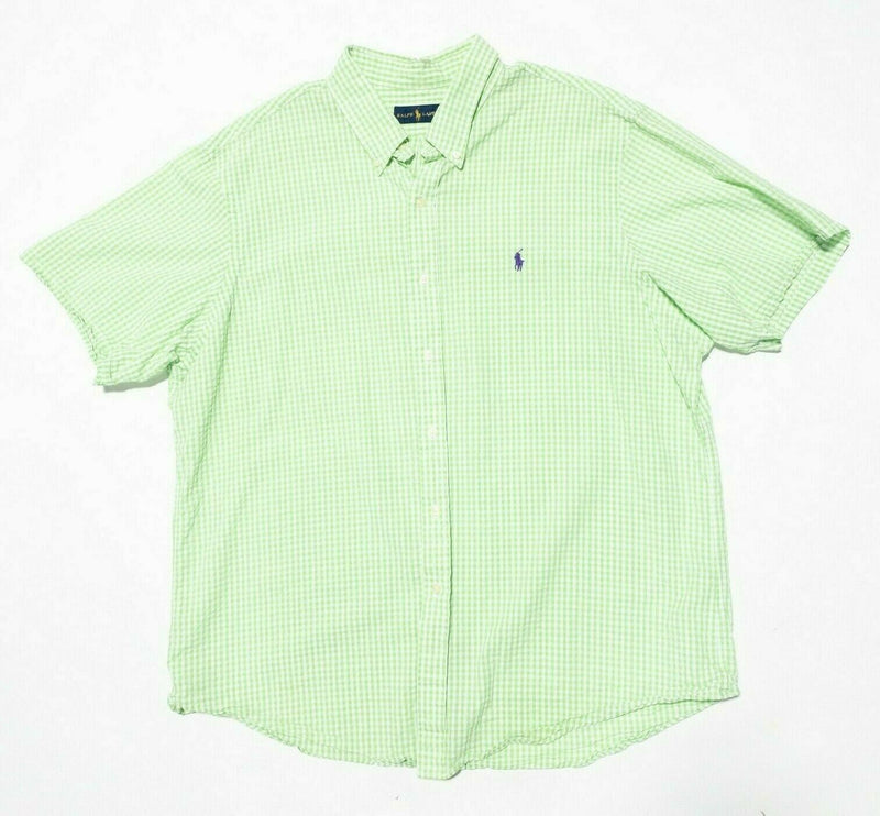 Polo Ralph Lauren Button-Down Shirt XXL Men's Green Check Short Sleeve 2XL Pony