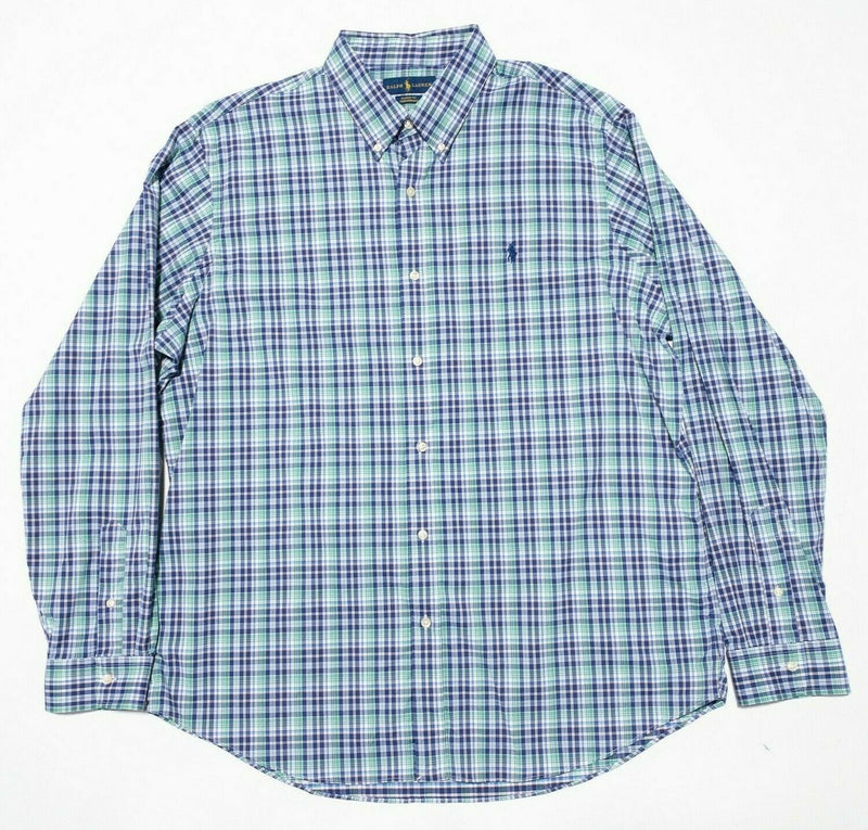 Polo Ralph Lauren Performance Shirt Nylon Wicking Green Blue Plaid Men's 2XL