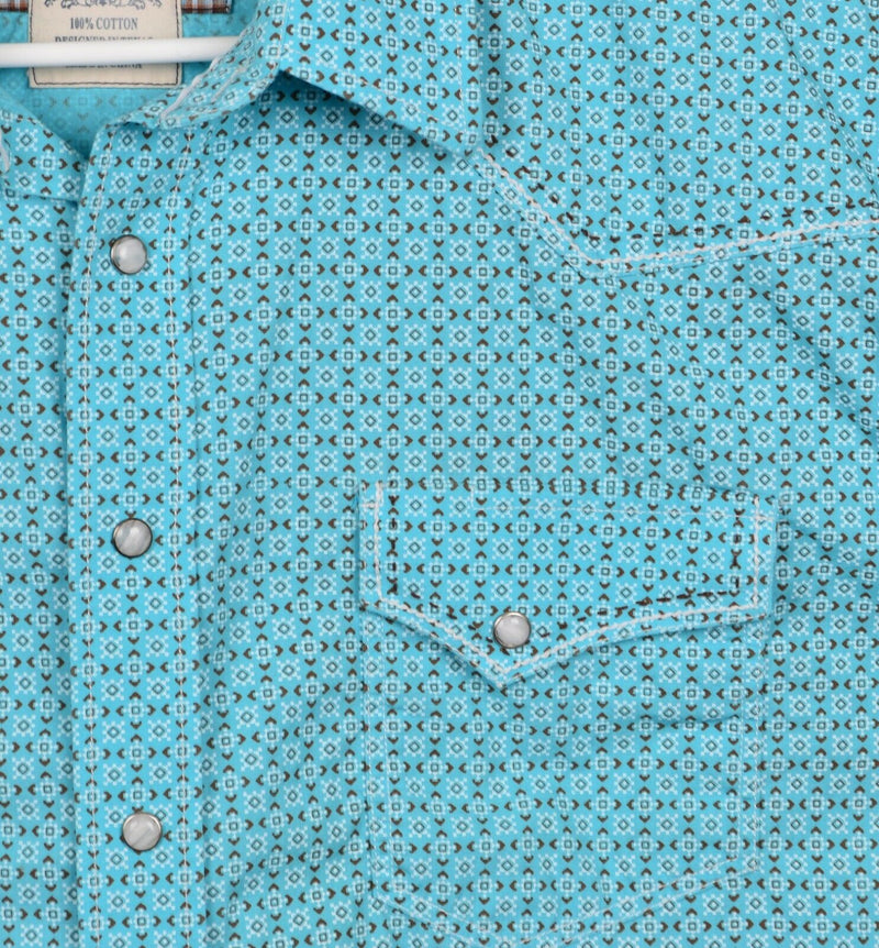Panhandle Rough Stock Mens XL Pearl Snap Aqua Geometric Western Rockabilly Shirt