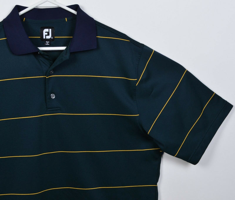 FootJoy Men's Large Dark Green Striped FJ Golf Wicking Performance Polo Shirt