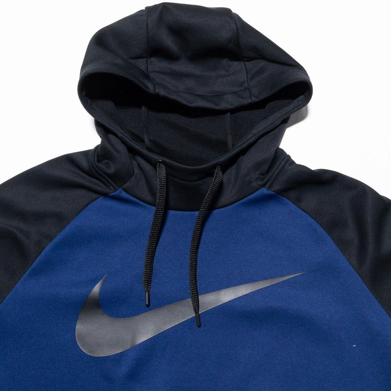 Nike Hoodie Men's XL Swoosh Big Logo Blue Black Pullover Sweatshirt Dri-Fit