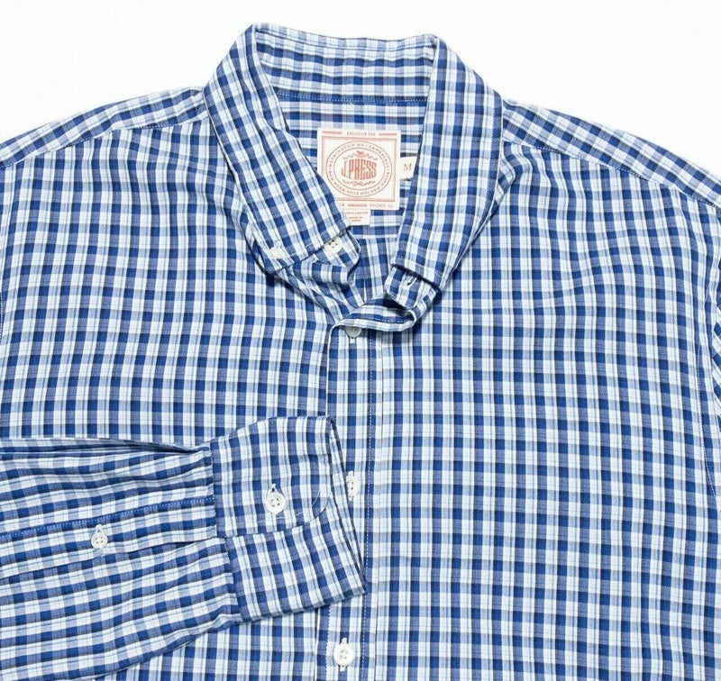 J. Press Shirt Men's Medium Long Sleeve Button-Down Blue White Plaid Check