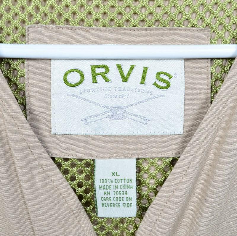 Orvis Men's XL Multi-Pocket Khaki Tan Fishing Safari Hiking Full Zip Vest
