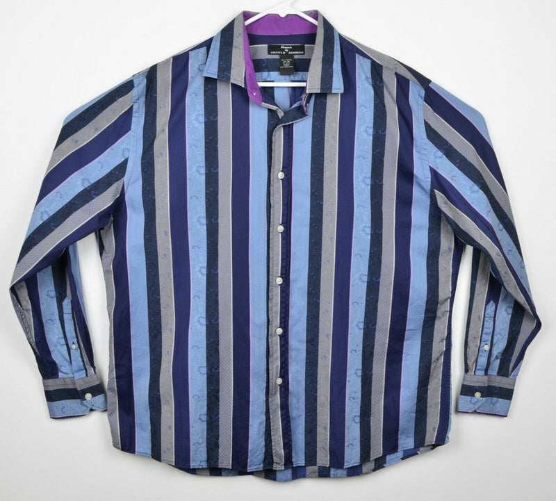 Elements By Arnold Zimberg Men's Sz XL Paisley Striped Blue Gray Flip Cuff Shirt