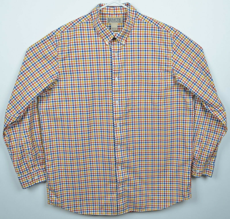 Duluth Trading Co Men's 2XLT Trim Fit Yellow Blue Red Check Button-Down Shirt