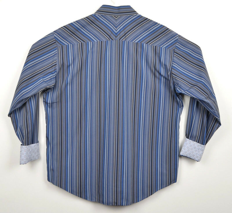 Ted Baker London Men's Sz 16.5-36/37 Flip Cuff Blue Striped Dress Shirt