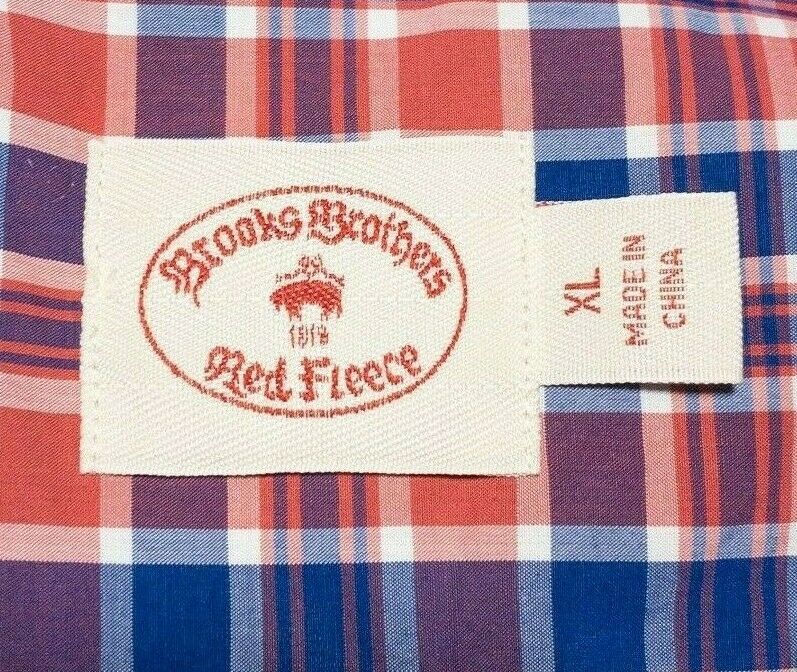 Brooks Brothers Red Fleece Shirt XL Men Check Blue Red Short Sleeve Button-Down