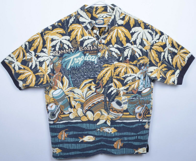 Tommy Bahama Men's Large Tropical Conga Room Floral Fish Drums Polo Shirt