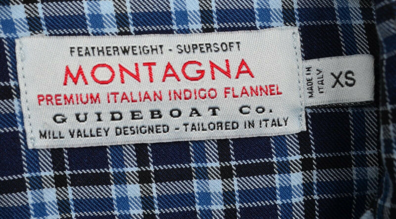 Guideboat Co. Women XS Montagna Premium Italian Indigo Blue Plaid Flannel Shirt