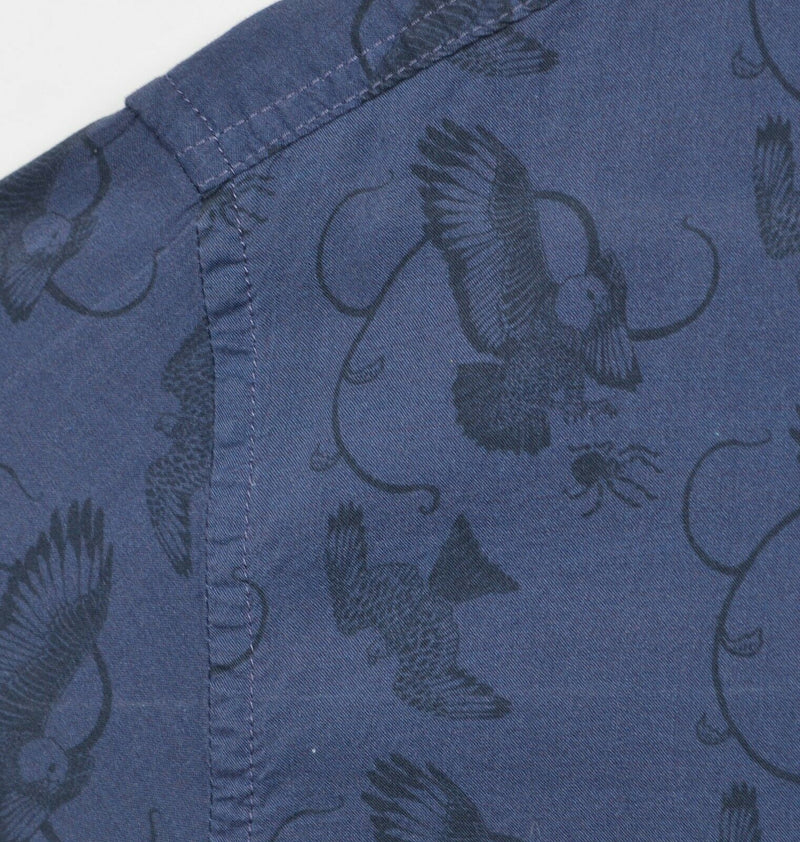 Billy Reid Men's XL Bird Eagle Print Navy Blue Button-Front Made in USA Shirt