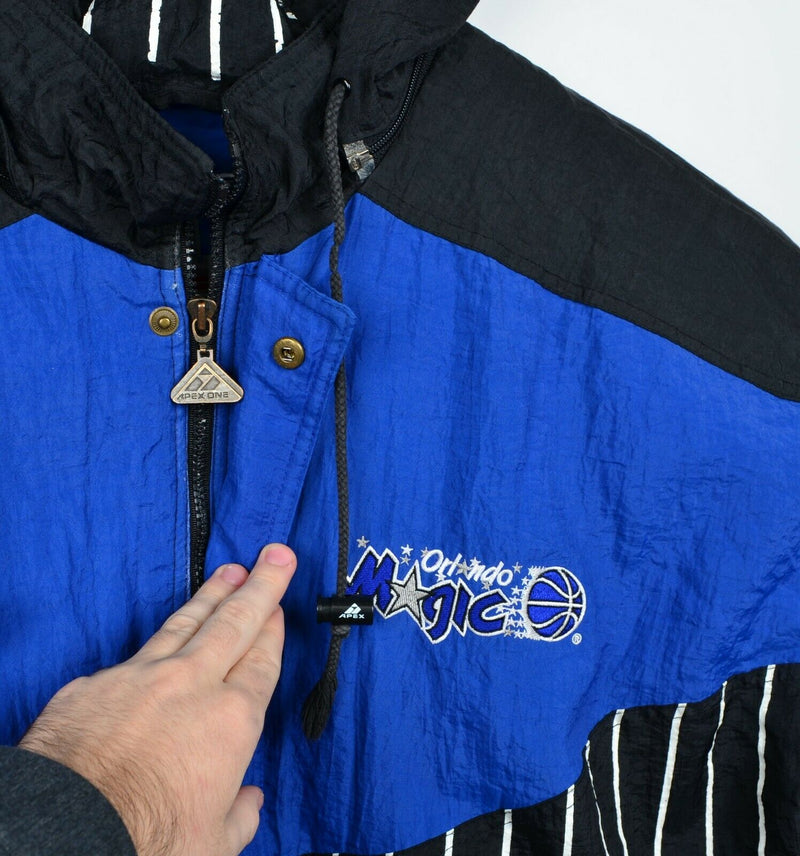Vtg 90s Orlando Magic Men's Sz Large Apex One Hooded Black Blue Puffer Jacket
