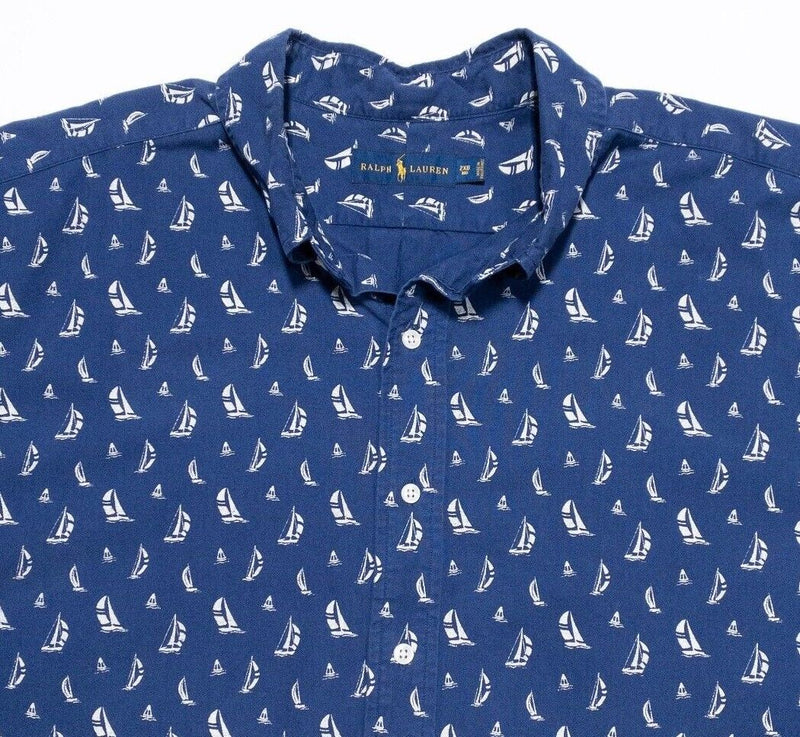 Polo Ralph Lauren 2XB Shirt Men's Sailboat Print Blue Big & Tall Button-Down