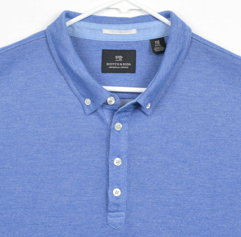 Scotch & Soda Men's 2XL Heather Blue Cotton Poly Blend Button-Down Polo Shirt