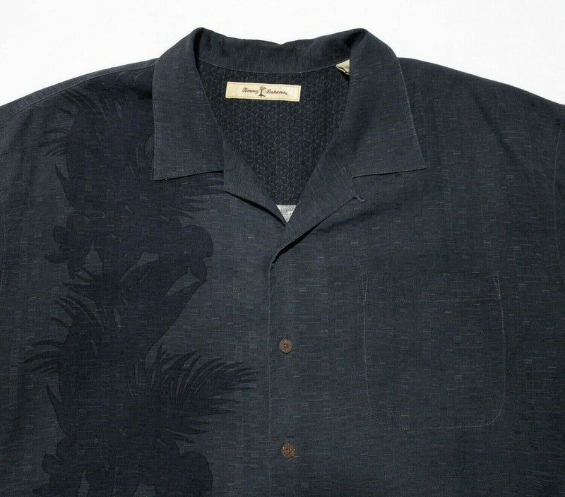 Tommy Bahama Silk Shirt XL Men's Hawaiian Aloha Floral Black Textured Camp