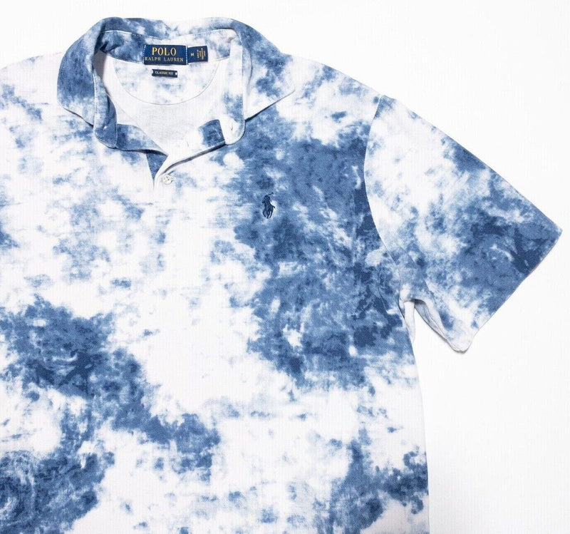 Polo Ralph Lauren Tie Dye Shirt Medium Classic Fit Men's Polo Blue White Pony