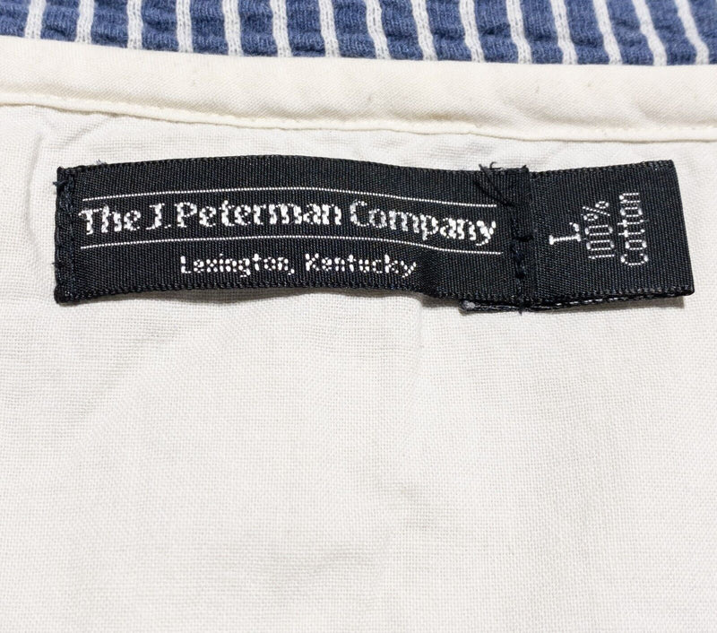 J. Peterman Band Collar Shirt Men's Large Henley Blue Stripe Vintage Popover