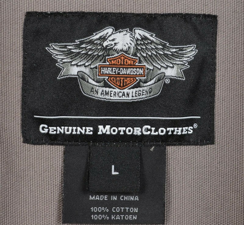 Harley-Davidson Men's Large Gray Button-Front Garage Mechanic Biker Shirt