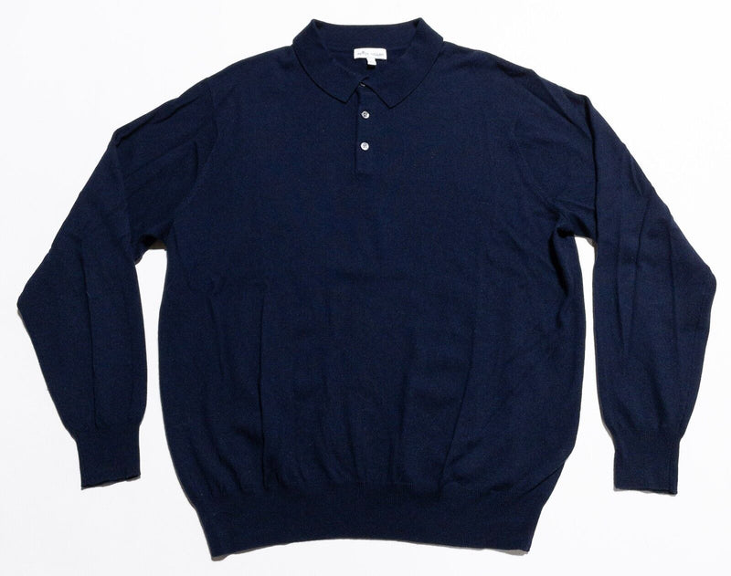 Peter Millar Sweater Mens XL Merino Wool Silk Blend Collared Navy Blue Knit Polo