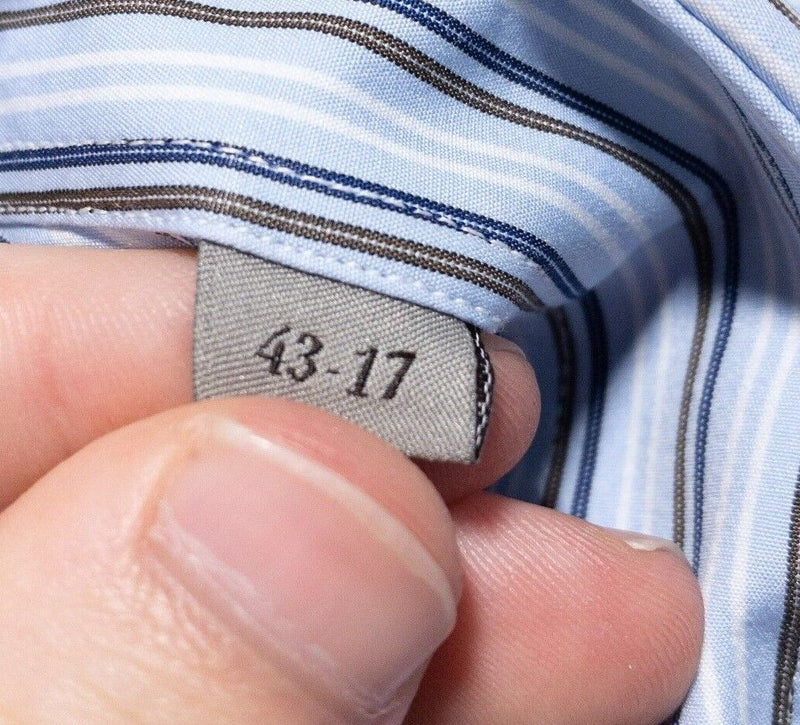Canali Shirt 43-17 Men's Dress Shirt Blue Striped Made in Italy Designer