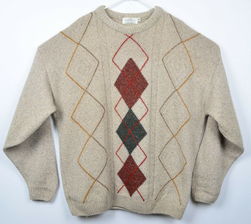 Thomas Keeling Men's Sz 2XL Wool Argyle Knit Pullover Cream Fisherman Sweater