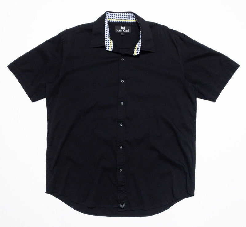 Butter Cloth Shirt XL Men's Short Sleeve Button-Front Solid Black Stretch Dress