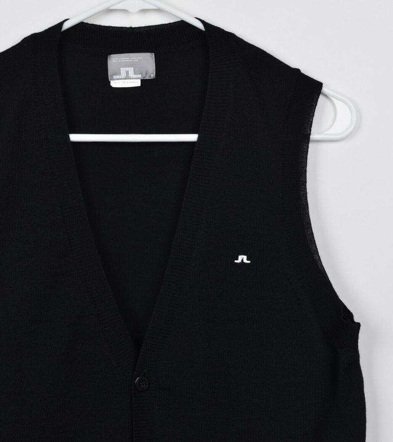 J. Lindeberg Men's Sz Medium 100% Merino Wool Black Cardigan Sweater Vest