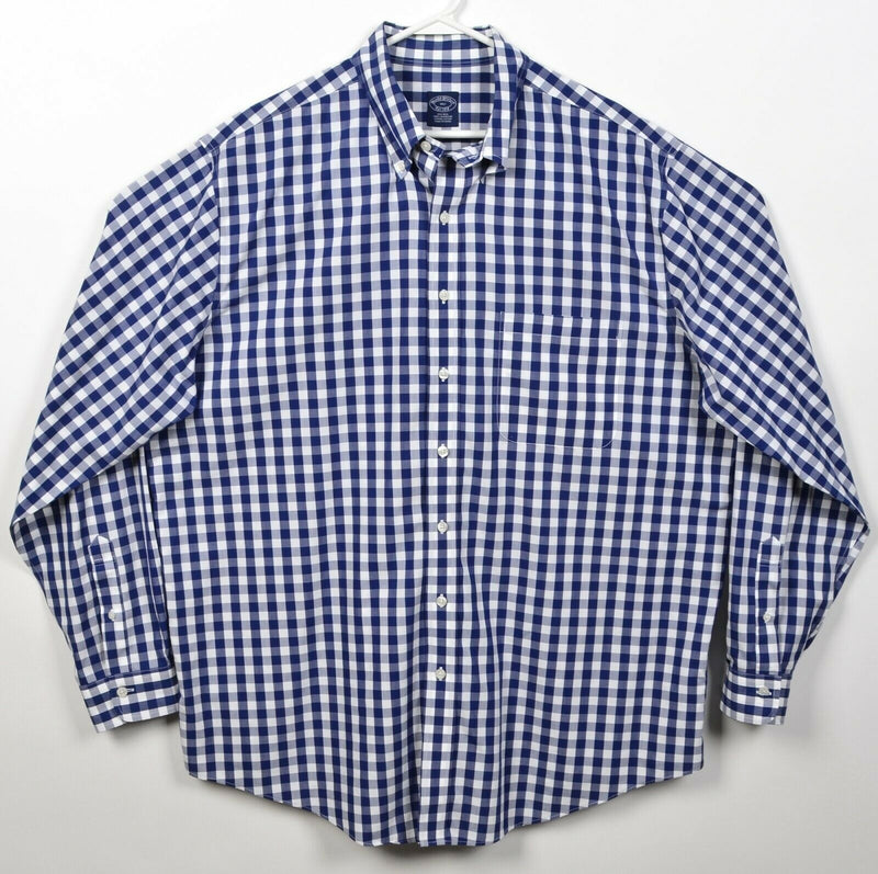 Brooks Brothers Men's XLT (Tall) Non-Iron Blue Gingham Check Button-Down Shirt