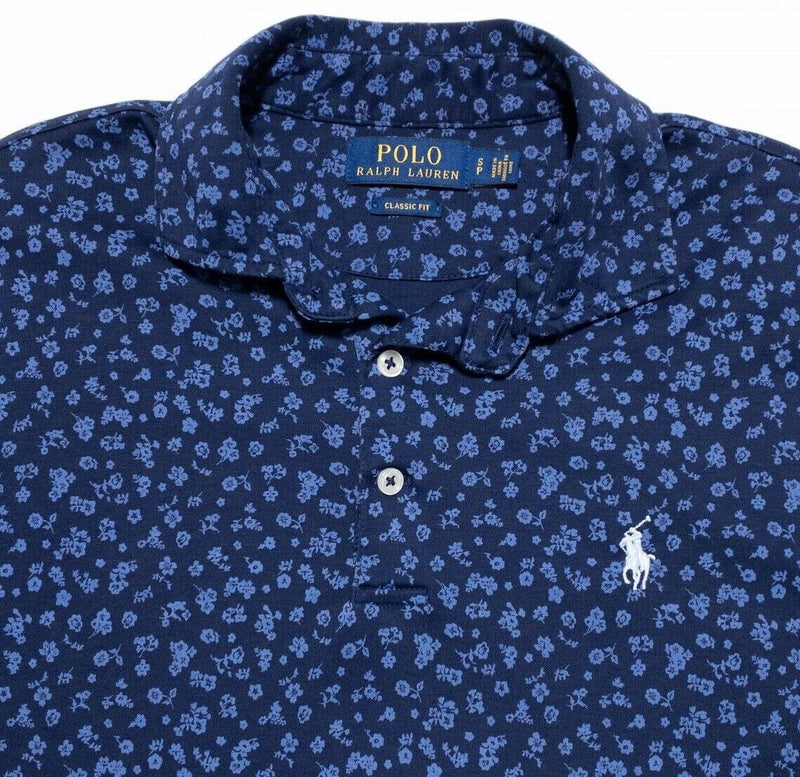 Polo Ralph Lauren Floral Polo Shirt Small Men's Navy Blue Print Short Sleeve