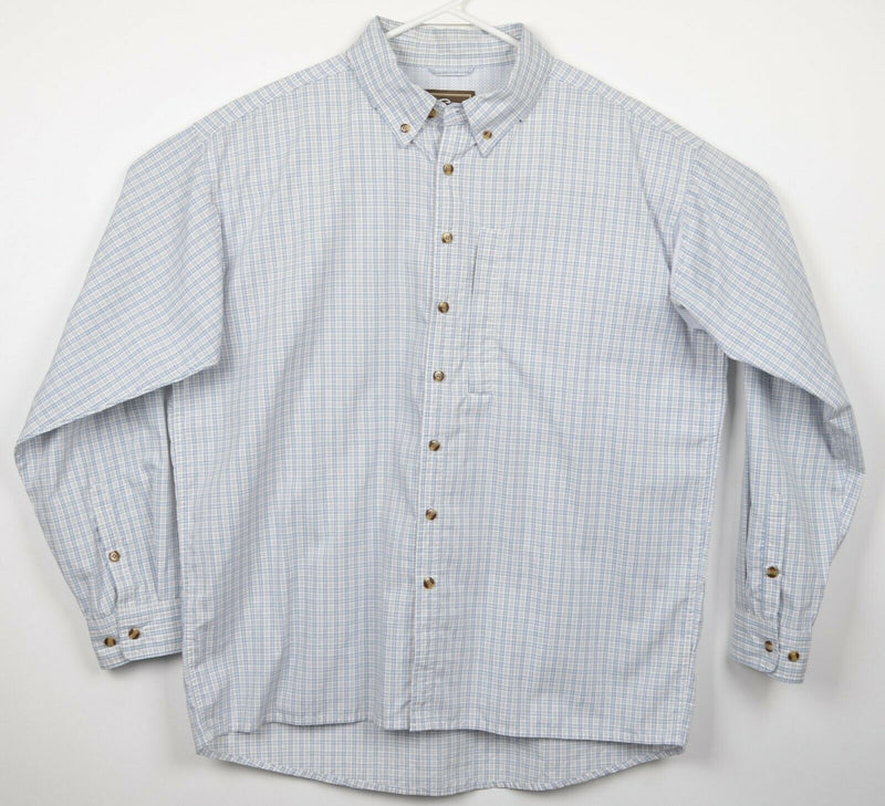 Drake Waterfowl Men's Large Vented Blue White Plaid Fishing Button-Down Shirt