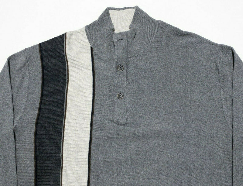 Nat Nast Men's Large American Fit Cotton Wool Blend Gray Striped Henley Sweater