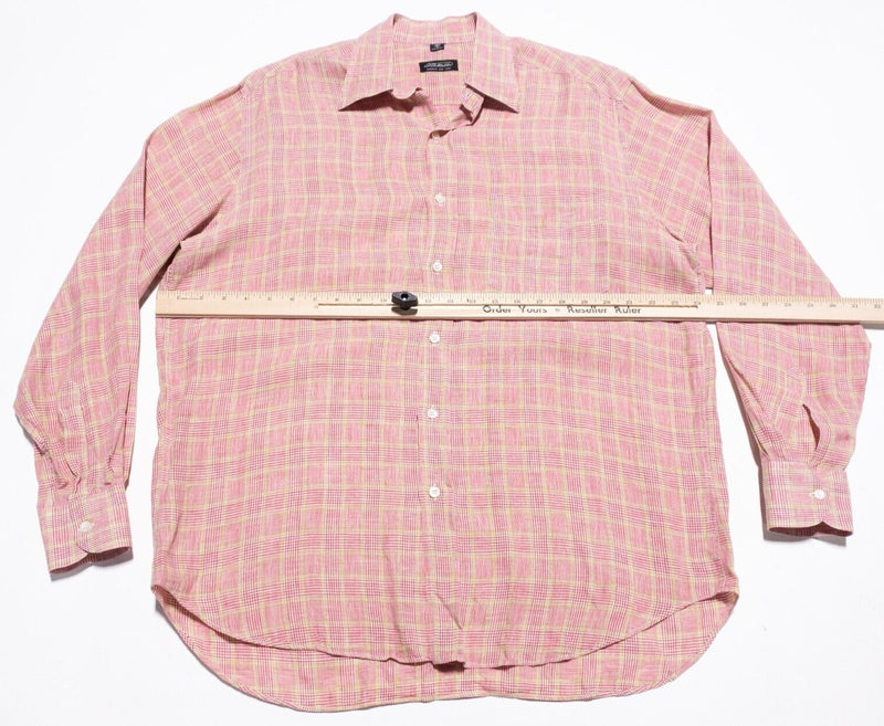 Piattelli Linen Shirt Men's Medium Long Sleeve Pink Plaid Italy Barneys New York