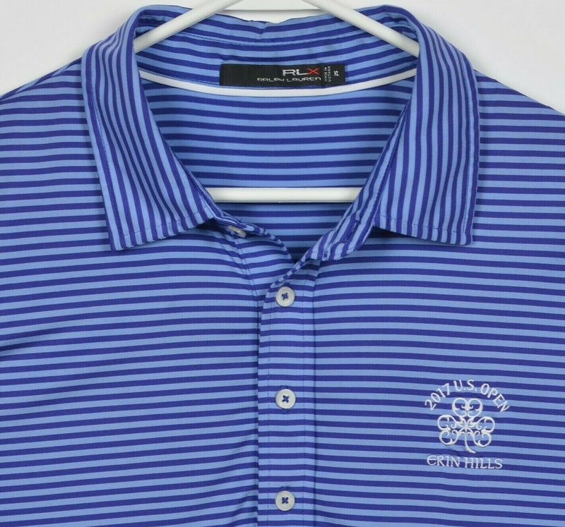 RLX Ralph Lauren Men XL Purple Blue Striped US Open Wicking Golf Polo Shirt