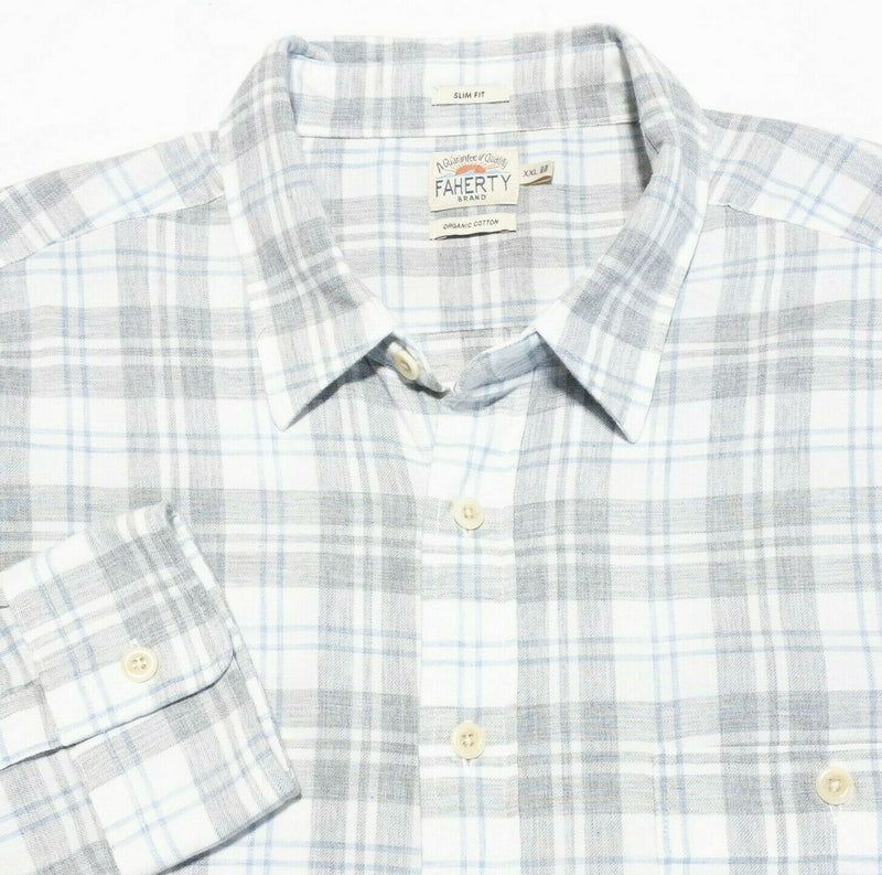 Faherty Men's 2XL Slim Fit Gray Plaid Everyday Casual Button-Front Shirt