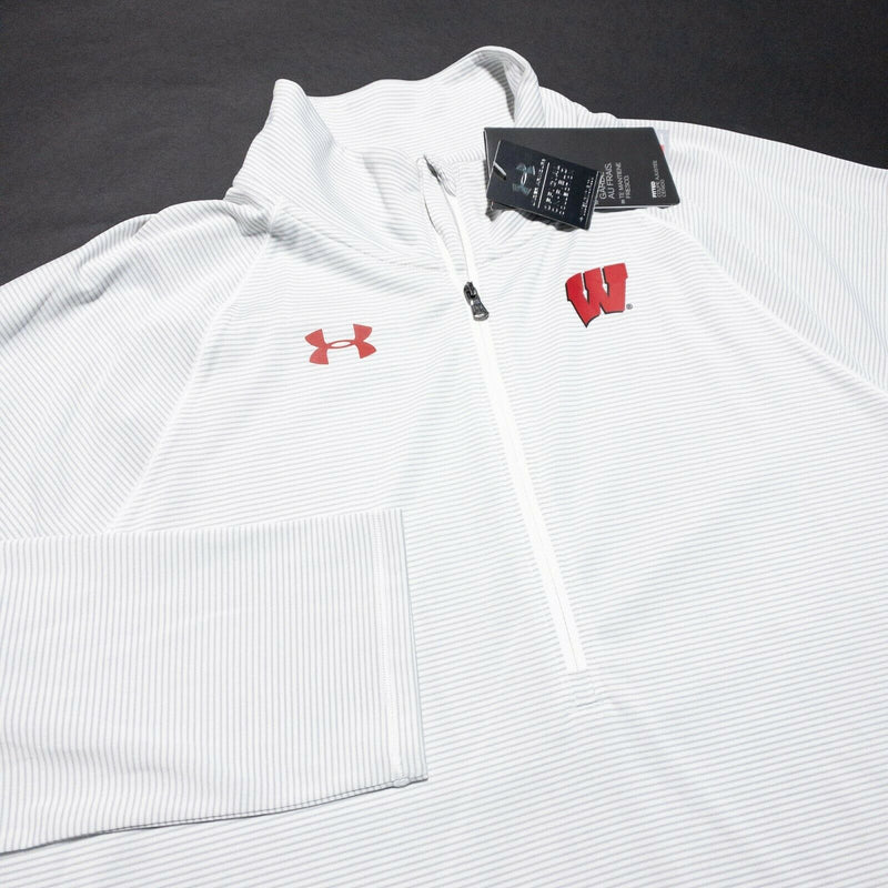 Wisconsin Badgers Under Armour HeatGear 1/4 Zip Athletic Top White Gray Women XL