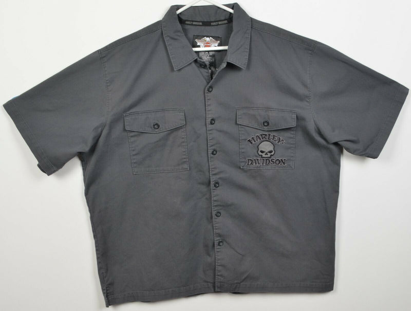 Harley-Davidson Men's 2XL Skull Willie G Gray Garage Mechanic Biker Shirt